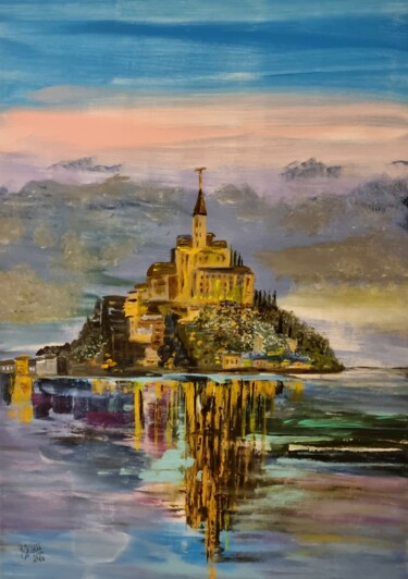 Schilderij getiteld "Le Mont-Saint-Miche…" door Brigitte Kölli, Origineel Kunstwerk, Acryl