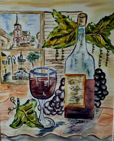 Painting titled "La vieille porte" by Brigitte Kölli, Original Artwork, Watercolor Mounted on Other rigid panel