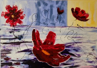 Картина под названием "Blüten im Wind" - Brigitte Kölli, Подлинное произведение искусства, Акрил
