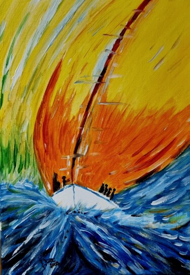 Malerei mit dem Titel "Segelschiff im Sturm" von Brigitte Kölli, Original-Kunstwerk, Acryl