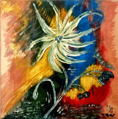 Malerei mit dem Titel "Edelweiß im Wind" von Brigitte Kölli, Original-Kunstwerk, Acryl