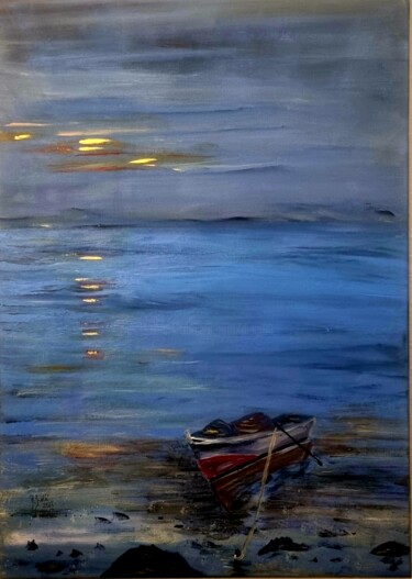 Painting titled "Fischerboot am Abend" by Brigitte Kölli, Original Artwork, Acrylic