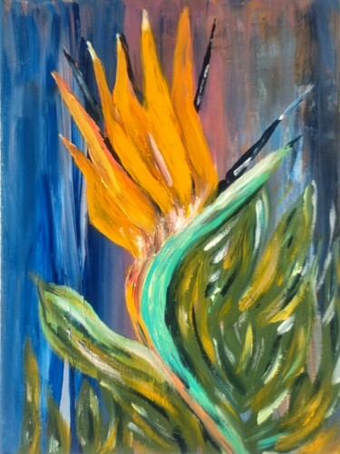 Malerei mit dem Titel "Paradiesvogelblume" von Brigitte Kölli, Original-Kunstwerk, Acryl