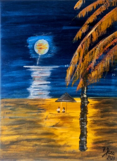 Malerei mit dem Titel "Pleine lune sur la…" von Brigitte Kölli, Original-Kunstwerk, Acryl