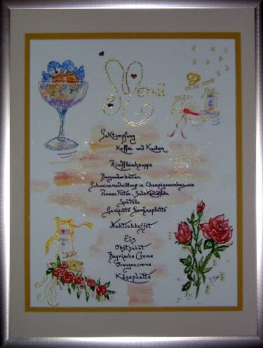 Malerei mit dem Titel "Hochzeitsmenükarte" von Brigitte Kölli, Original-Kunstwerk
