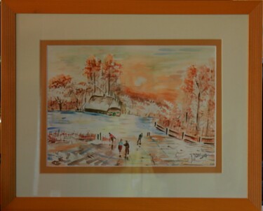 Malerei mit dem Titel "Winterlandschaft" von Brigitte Kölli, Original-Kunstwerk, Aquarell