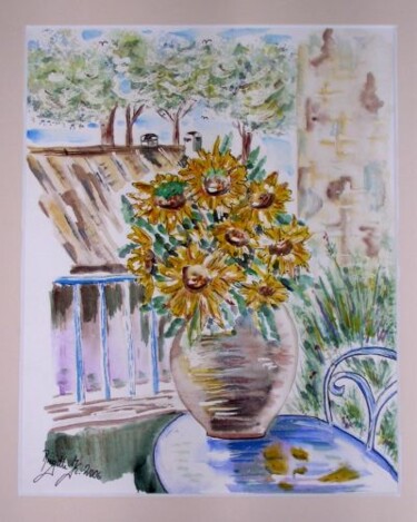 Malerei mit dem Titel "Sonnenblumen" von Brigitte Kölli, Original-Kunstwerk