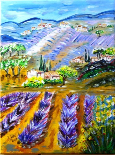 Pittura intitolato "Lavendel in der Pro…" da Brigitte Kölli, Opera d'arte originale