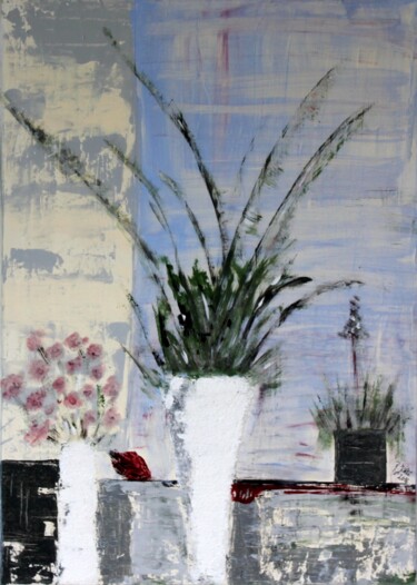 Painting titled "Blumenfenster" by Brigitte Kölli, Original Artwork, Acrylic