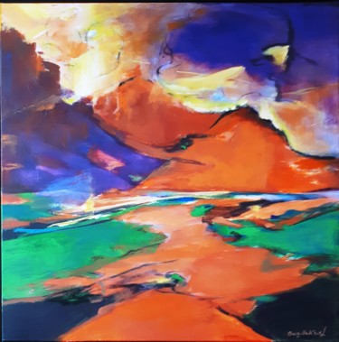 Painting titled "MONTAGNES-1-   80x8…" by Brigitte Krief, Original Artwork, Acrylic Mounted on Wood Stretcher frame