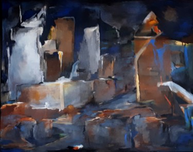 Peinture intitulée "LYON de-nuit-2-2019…" par Brigitte Krief, Œuvre d'art originale, Huile Monté sur Châssis en bois