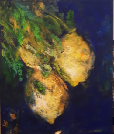 Painting titled "2019-CITRONS-acryli…" by Brigitte Krief, Original Artwork, Acrylic Mounted on Wood Stretcher frame