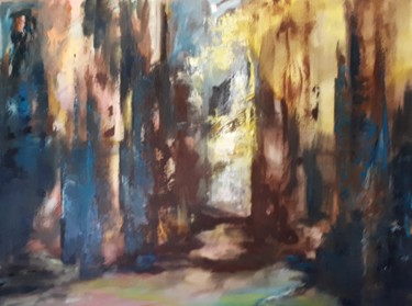 Painting titled "SOUS-BOIS 1   73 x…" by Brigitte Krief, Original Artwork, Oil Mounted on Wood Stretcher frame