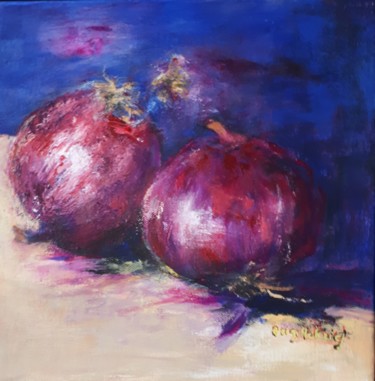 Pintura titulada "oignons rouges 30 X…" por Brigitte Krief, Obra de arte original, Acrílico Montado en Bastidor de camilla d…