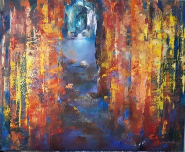 Painting titled "SOUS-BOIS 5 huile 6…" by Brigitte Krief, Original Artwork, Oil Mounted on Wood Stretcher frame