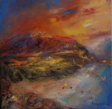 Painting titled "CORSE" by Brigitte Krief, Original Artwork, Oil Mounted on Wood Stretcher frame