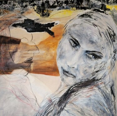 Pintura intitulada "L'AIGLE NOIR  ou LE…" por Brigitte Krief, Obras de arte originais, Óleo Montado em Armação em madeira