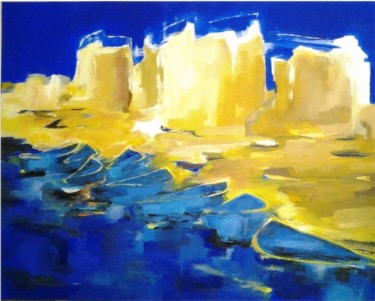 Painting titled "BARQUES au PAYSAGE…" by Brigitte Krief, Original Artwork, Acrylic Mounted on Wood Stretcher frame