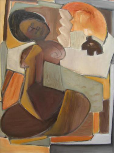 Malerei mit dem Titel "AFRICAINE" von Brigitte Krief, Original-Kunstwerk, Öl