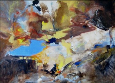 Schilderij getiteld "LAC BLEU" door Brigitte Krief, Origineel Kunstwerk, Acryl