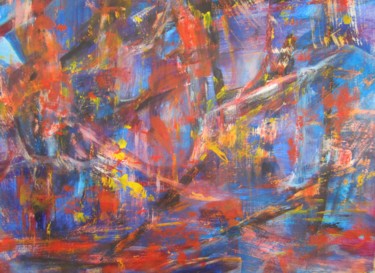 Pintura intitulada "ABSTRAIT ROUGE BLEU…" por Brigitte Krief, Obras de arte originais, Acrílico