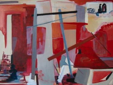 Pintura intitulada "ABSTRAIT ROUGE GRIS…" por Brigitte Krief, Obras de arte originais, Óleo