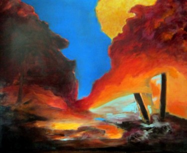 Картина под названием "ARBRE ROUGE" - Brigitte Krief, Подлинное произведение искусства, Масло Установлен на Деревянная рама…