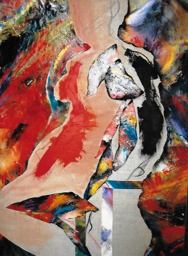 Painting titled "PERSONNAGE BRÛLE" by Brigitte Krief, Original Artwork, Oil