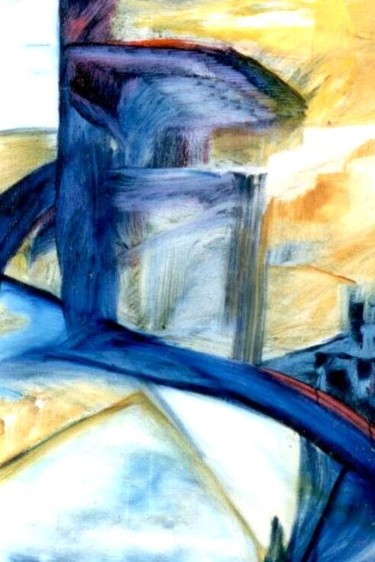 Peinture intitulée "CONSTRUCTION en BLEU" par Brigitte Krief, Œuvre d'art originale, Huile