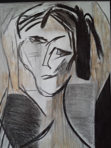 Drawing titled "LA PENSEUSE" by Brigitte Krief, Original Artwork, Charcoal