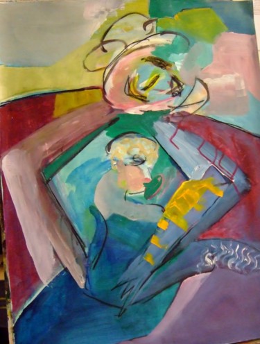 Schilderij getiteld "MÈRE et ENFANT" door Brigitte Krief, Origineel Kunstwerk, Acryl