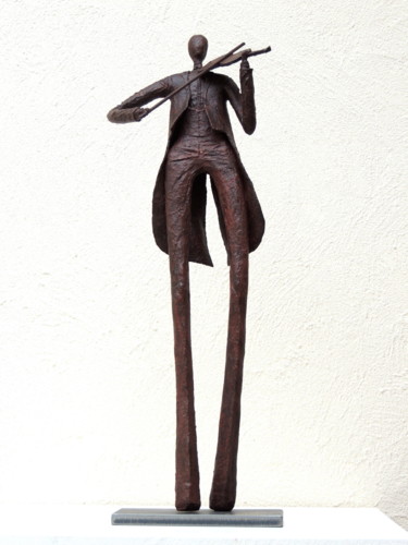 Escultura titulada "Le violoniste" por Brigitte Lambourg, Obra de arte original, Metales