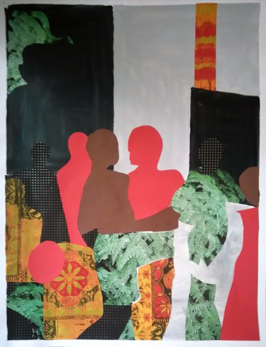Collagen mit dem Titel "Africa Dance" von Brigitte Mathé (MBL), Original-Kunstwerk, Collagen