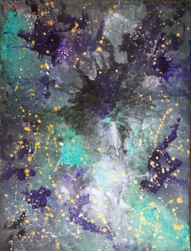Pintura intitulada "Explosion cosmique" por Brigitte Mathé (MBL), Obras de arte originais, Tinta Montado em Armação em madei…