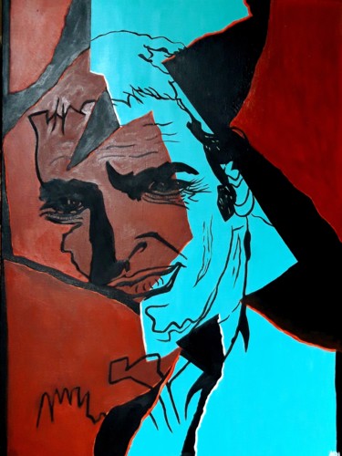 Painting titled "Jean  Dujardin" by Brigitte Mathé (MBL), Original Artwork, Oil Mounted on Wood Stretcher frame