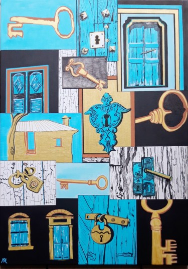 Malarstwo zatytułowany „Life's keys” autorstwa Brigitte Mathé (MBL), Oryginalna praca, Akryl Zamontowany na Drewniana rama n…