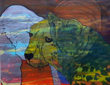 Painting titled "Africanimals2" by Brigitte Mathé (MBL), Original Artwork, Acrylic Mounted on Wood Stretcher frame