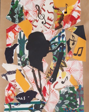 Collages getiteld "Dibango" door Brigitte Mathé (MBL), Origineel Kunstwerk, Collages
