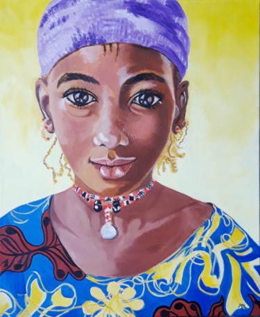 Painting titled "Jeune Fille Peul" by Brigitte Mathé (MBL), Original Artwork, Oil