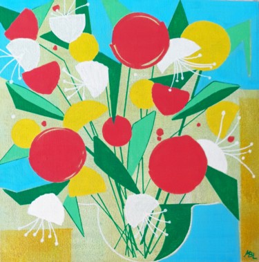 Painting titled "Bouquet printanier 4" by Brigitte Mathé (MBL), Original Artwork, Acrylic Mounted on Wood Stretcher frame