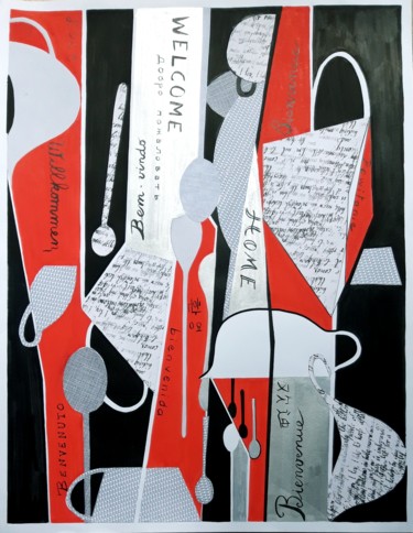 Collagen mit dem Titel "Hospitalité 2" von Brigitte Mathé (MBL), Original-Kunstwerk, Collagen