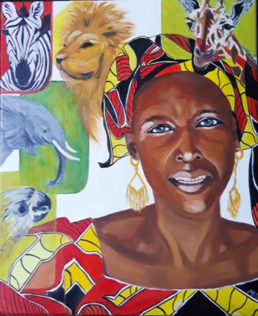 Schilderij getiteld "Sénégalaise" door Brigitte Mathé (MBL), Origineel Kunstwerk, Olie
