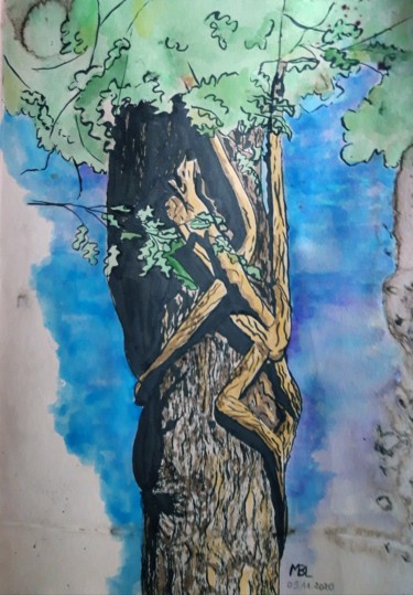 Dessin intitulée "A l'assaut du Chêne…" par Brigitte Mathé (MBL), Œuvre d'art originale, Encre