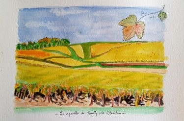 Disegno intitolato "Le vignoble de Nozay" da Brigitte Mathé (MBL), Opera d'arte originale, Acquarello