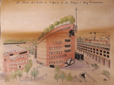 Desenho intitulada "Place des Droits de…" por Brigitte Mathé (MBL), Obras de arte originais, Tinta