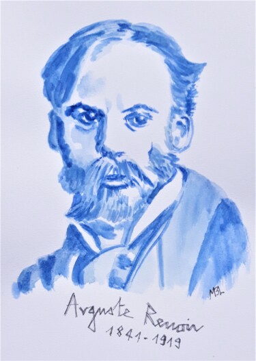Drawing titled "Auguste Renoir" by Brigitte Mathé (MBL), Original Artwork, Watercolor