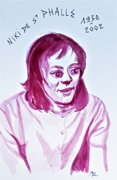 Drawing titled "Niki de St Phalle" by Brigitte Mathé (MBL), Original Artwork, Watercolor