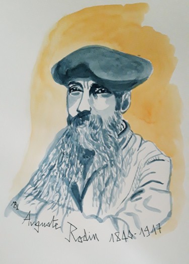 Drawing titled "Rodin" by Brigitte Mathé (MBL), Original Artwork, Watercolor