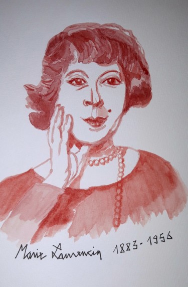 Zeichnungen mit dem Titel "Marie Laurencin" von Brigitte Mathé (MBL), Original-Kunstwerk, Aquarell