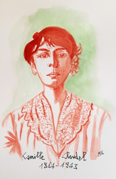 Drawing titled "Camille Claudel" by Brigitte Mathé (MBL), Original Artwork, Watercolor